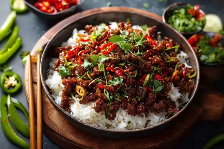 Beef Chilli Rice Crispy Chilli Beef Rice - Flavor Smile